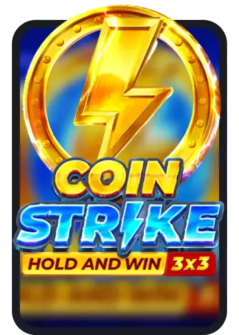 A game tile for 'Coin Strike' featuring a prominent golden lightning bolt inside a golden ring.